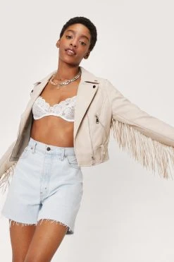 Faux Leather Fringed Moto Jacket