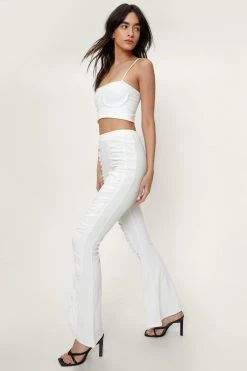 Ruched Front High Waisted Flared Pants