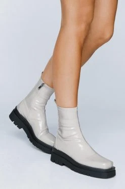 Square Toe Patent Ankle Sock Boots