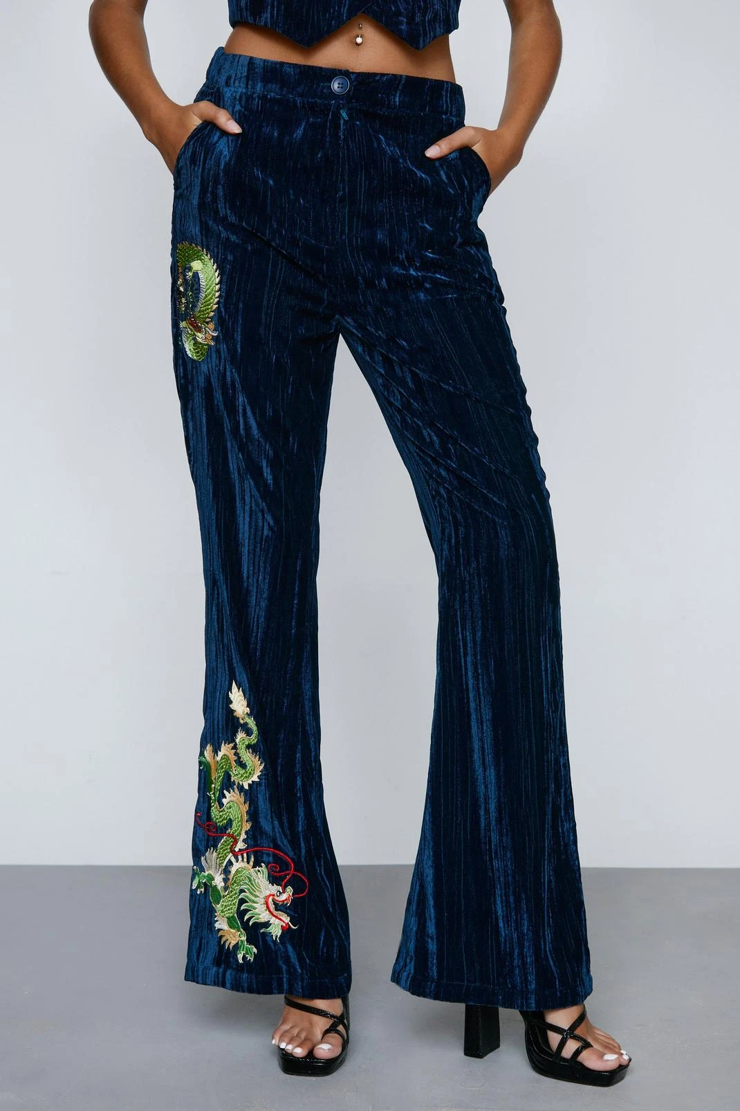 Premium Embroidered Velvet Flare Pants - Image 4