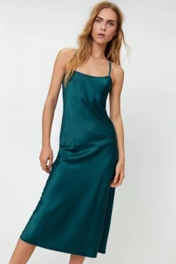 Sustainable Satin Square Neck Midi Slip Dress