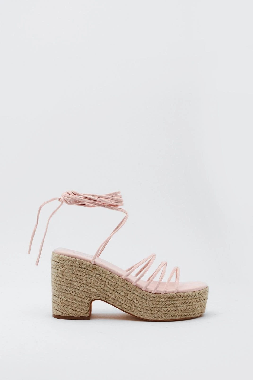 Faux Suede Ankle Wrap Raffia Wedges - Image 2