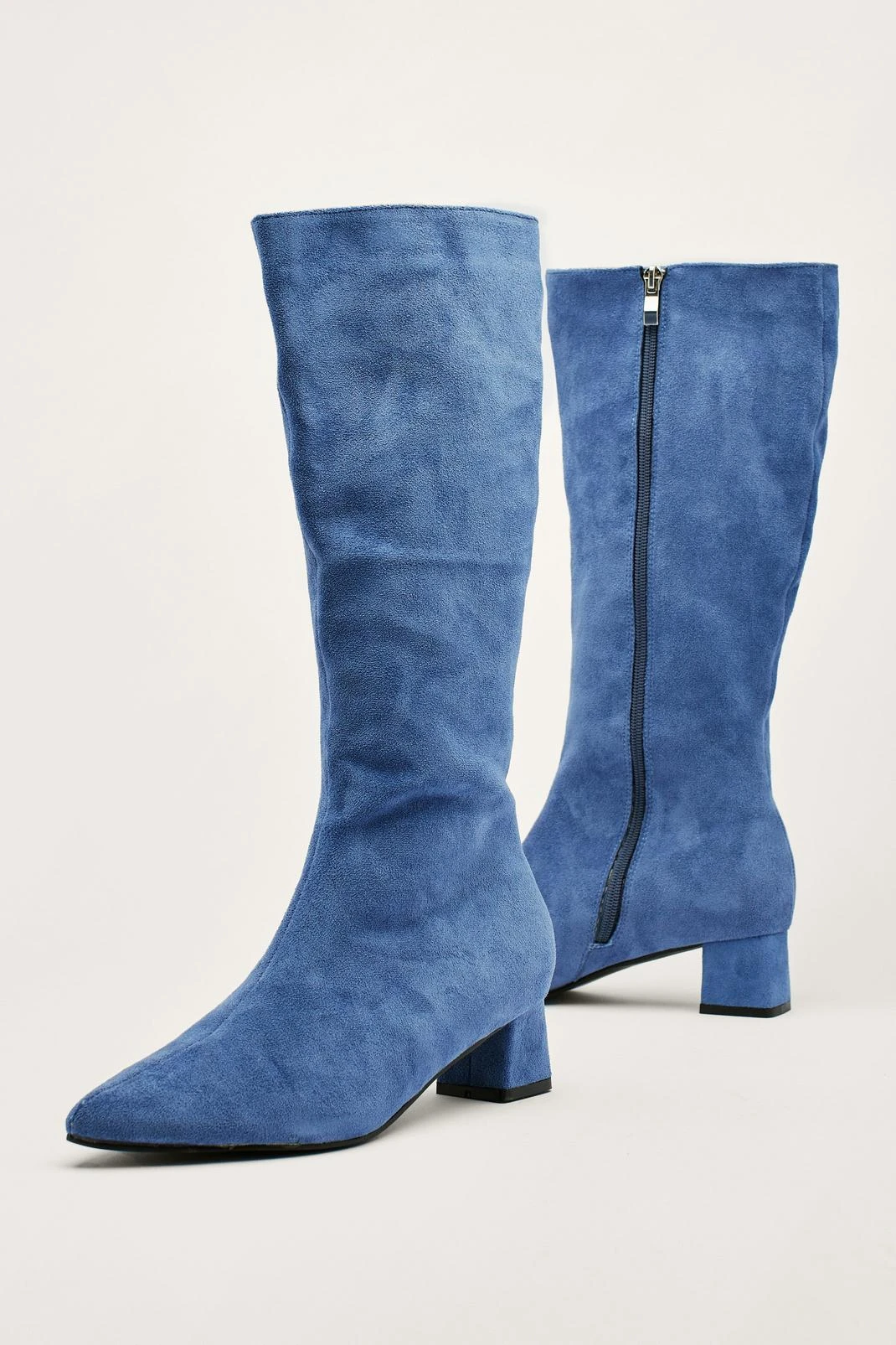 Faux Suede Low Block Heel Knee High Boots - Image 3