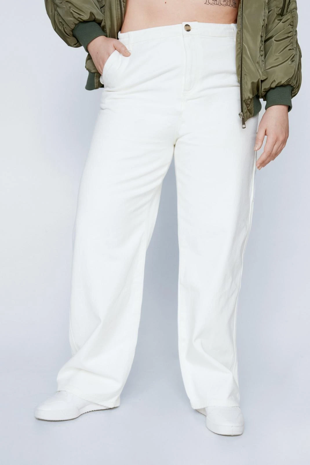 Plus Size Twill Foldover Waist Straight Leg Cargo Pants - Image 2
