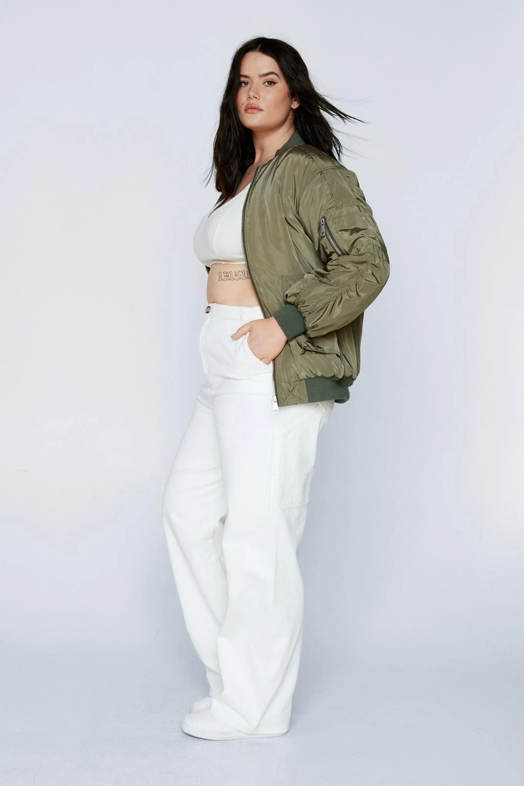 Plus Size Twill Foldover Waist Straight Leg Cargo Pants