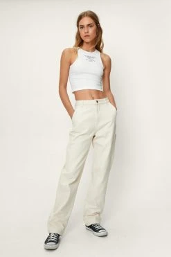 Twill Foldover Waist Straight Leg Cargo Pants