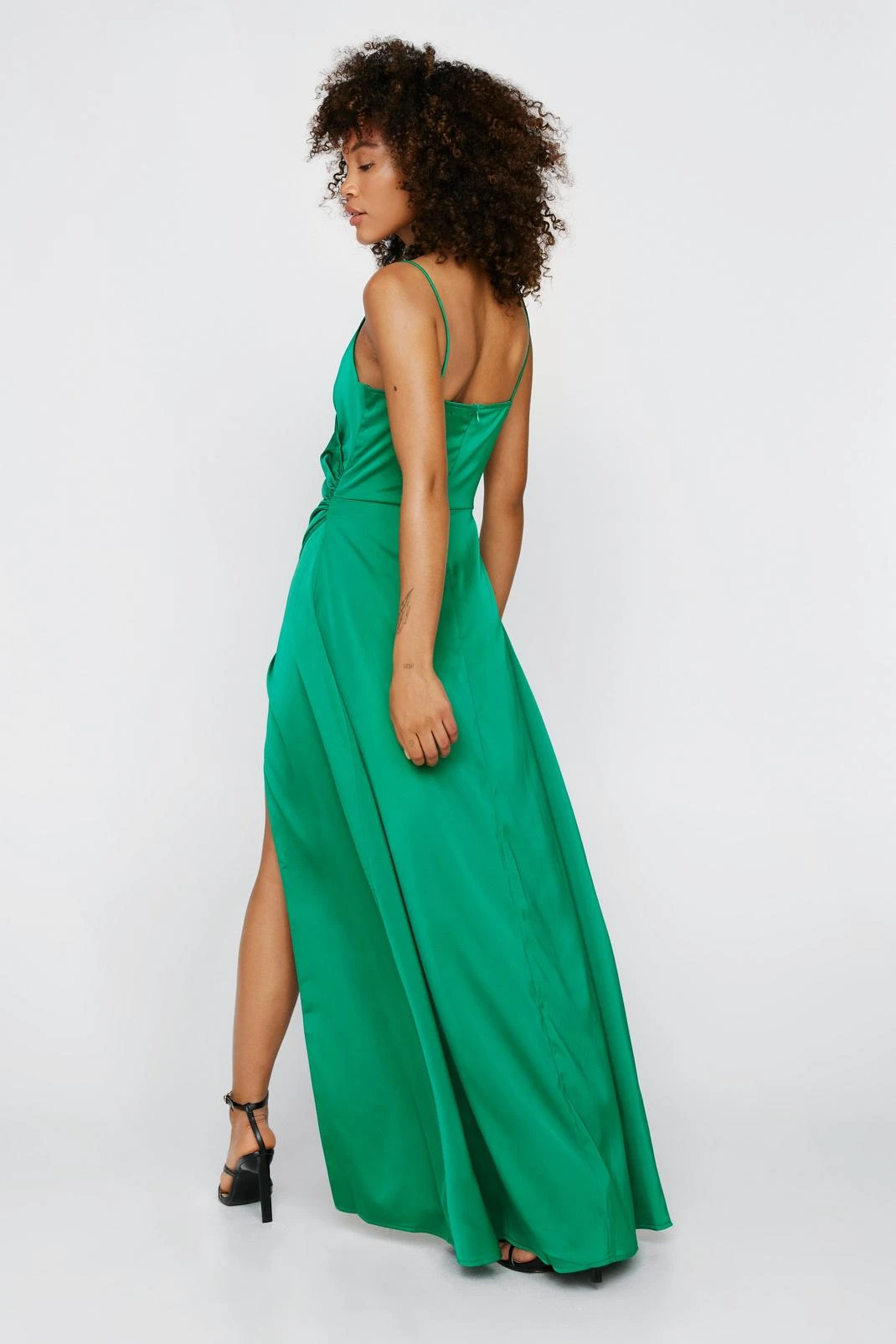 Satin V Neck Wrap Maxi Dress - Image 6
