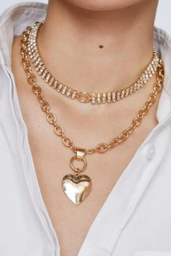 Diamante Chain Heart Necklace
