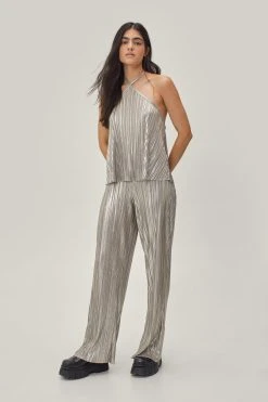 Metallic Plisse Pants