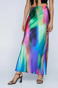 Abstract Satin Bias Maxi Skirt