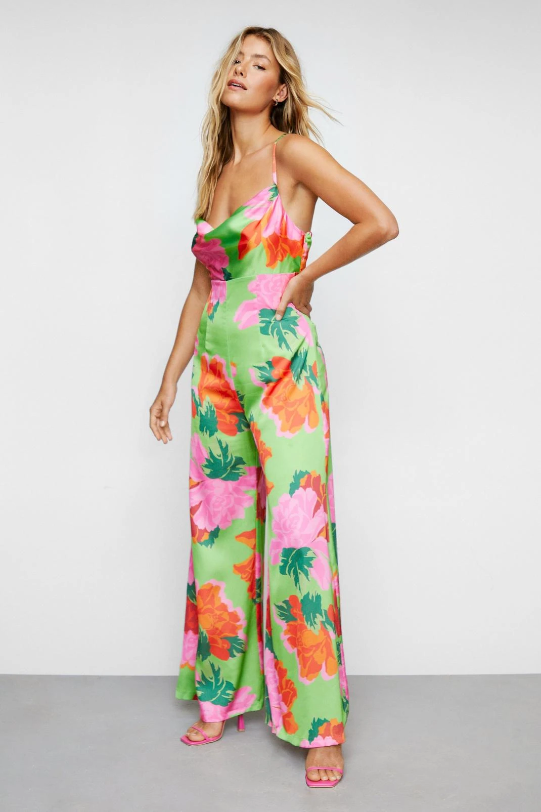 Bold Floral Print Wide Leg Jumpsuit - Image 2