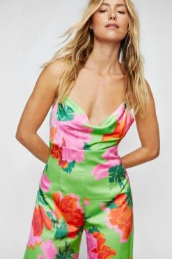 Bold Floral Print Wide Leg Jumpsuit