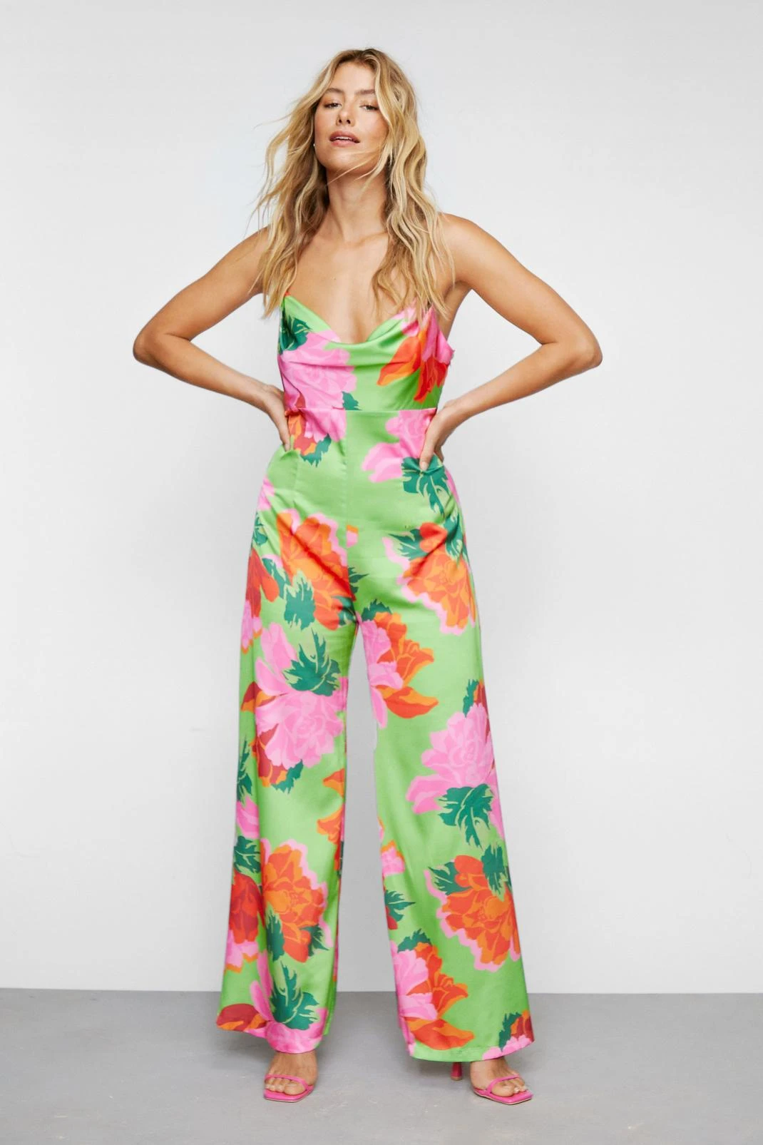 Bold Floral Print Wide Leg Jumpsuit - Image 4