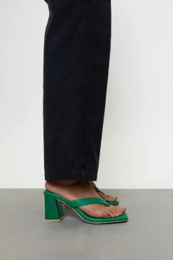 Faux Leather Toe Thong Heels