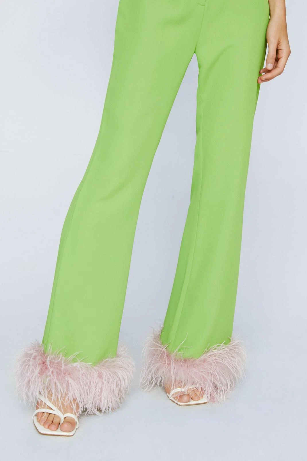 Feather Trim Kick Flare Pants