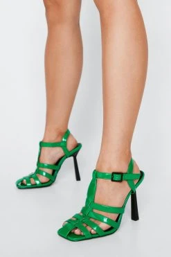 Patent Strappy Flared Heels