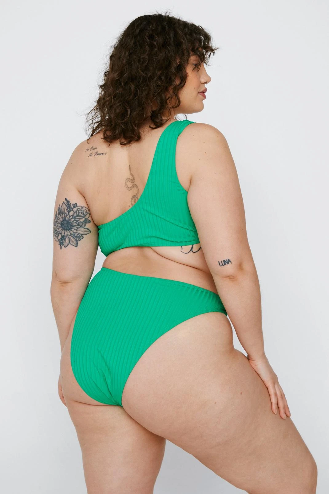 Plus Size Recycled Ribbed One Shoulder Bikini Top - Image 5