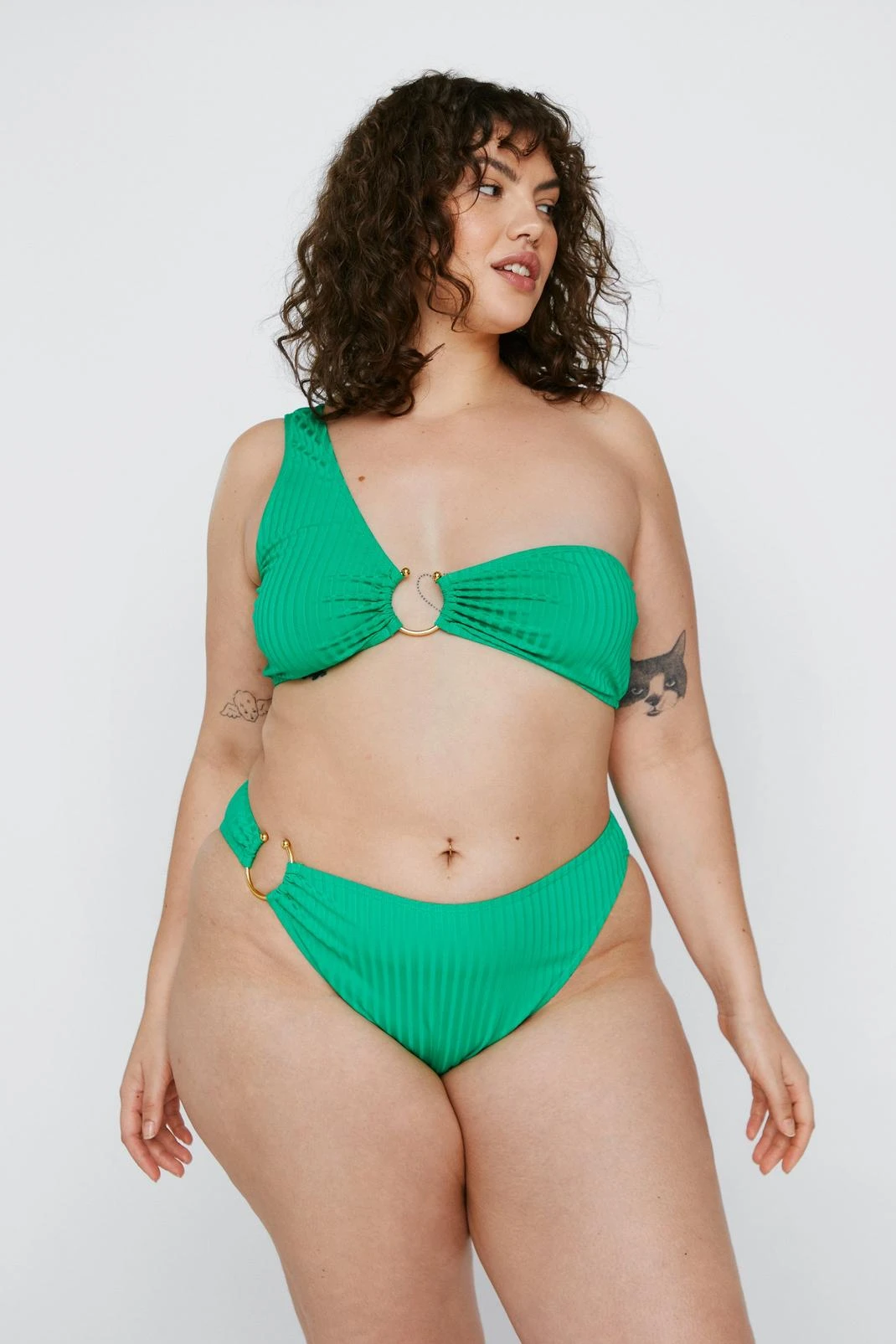 Plus Size Recycled Ribbed One Shoulder Bikini Top - Image 6