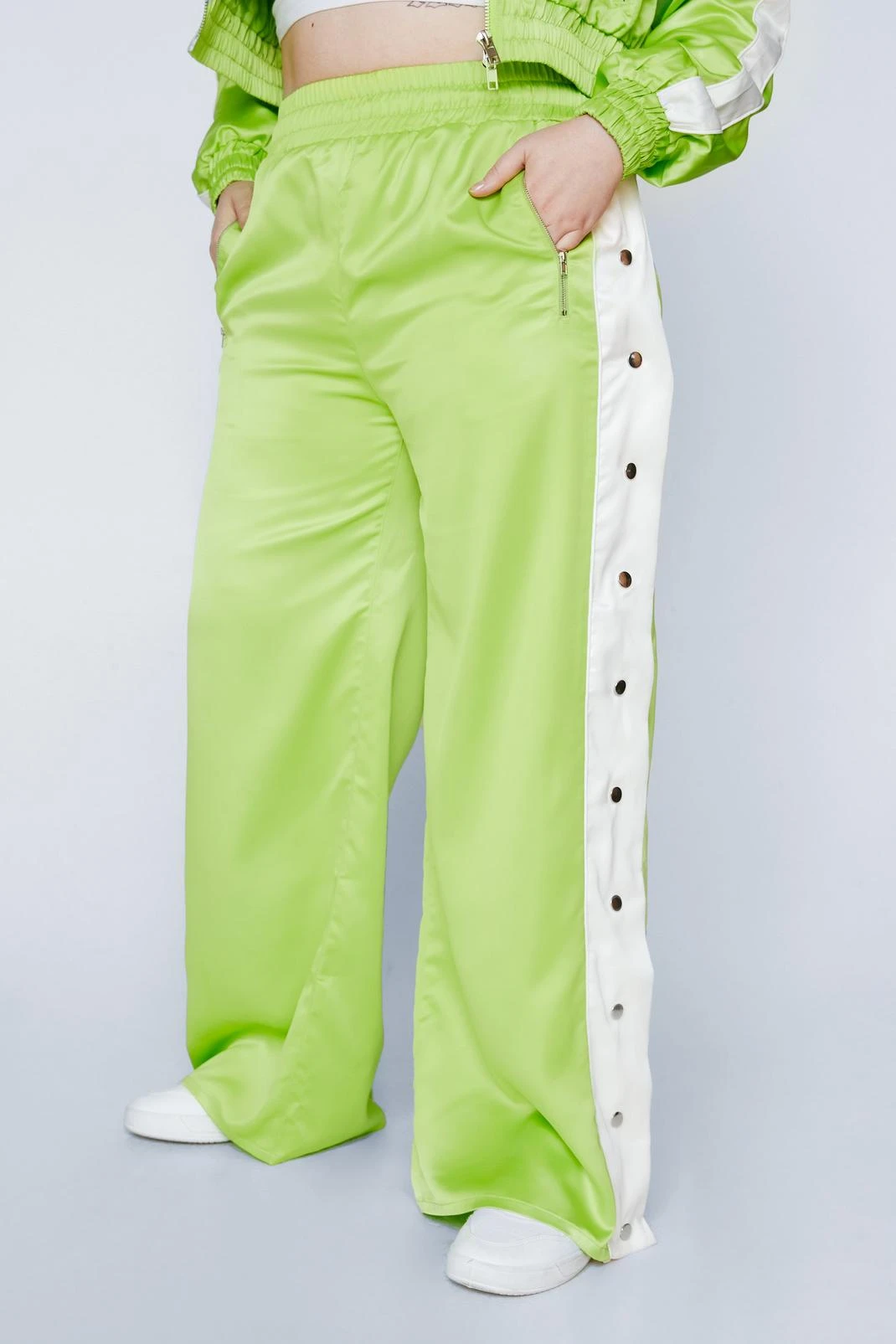 Plus Size Satin Popper Detail Pants - Image 2