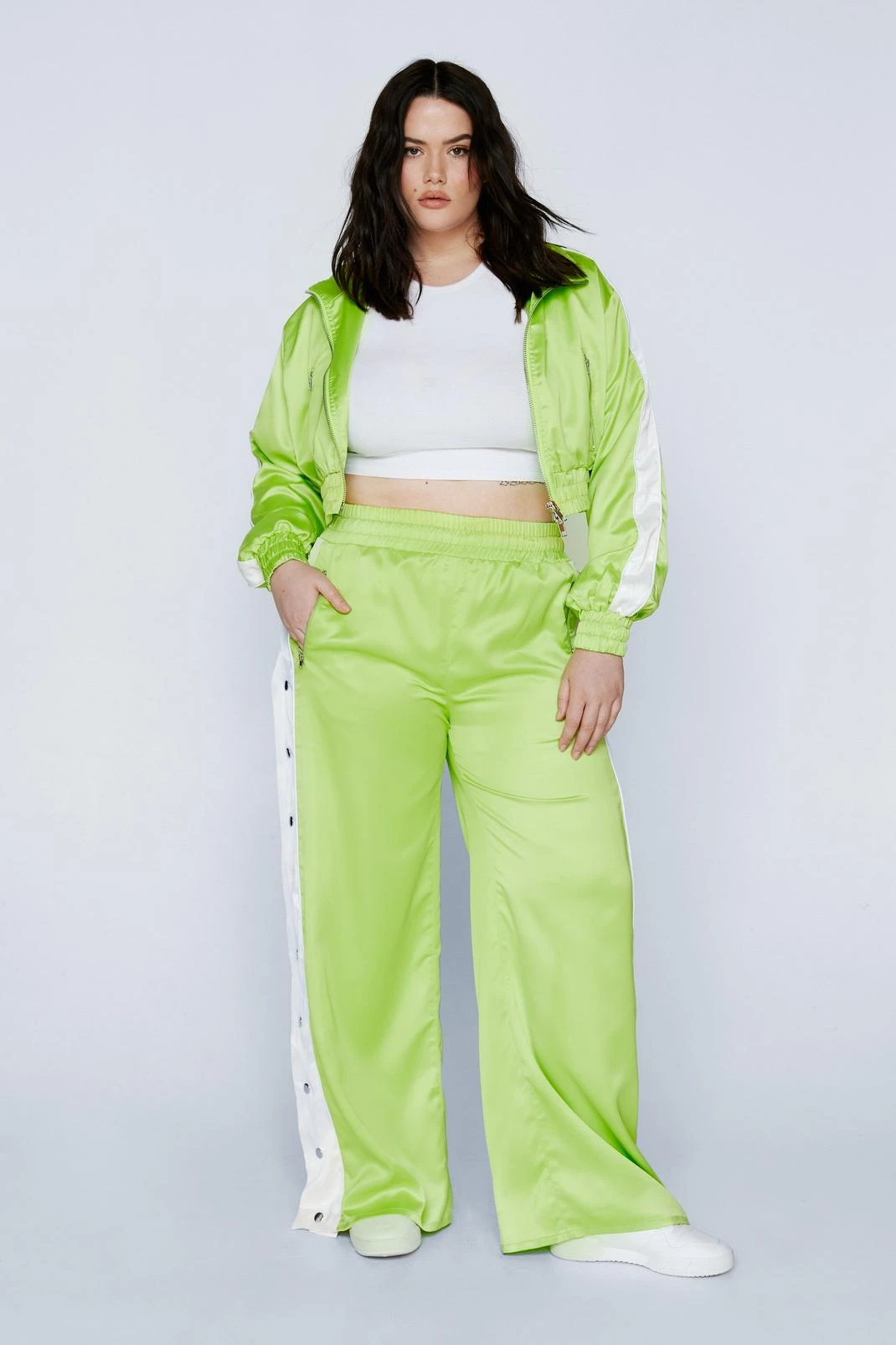 Plus Size Satin Popper Detail Pants