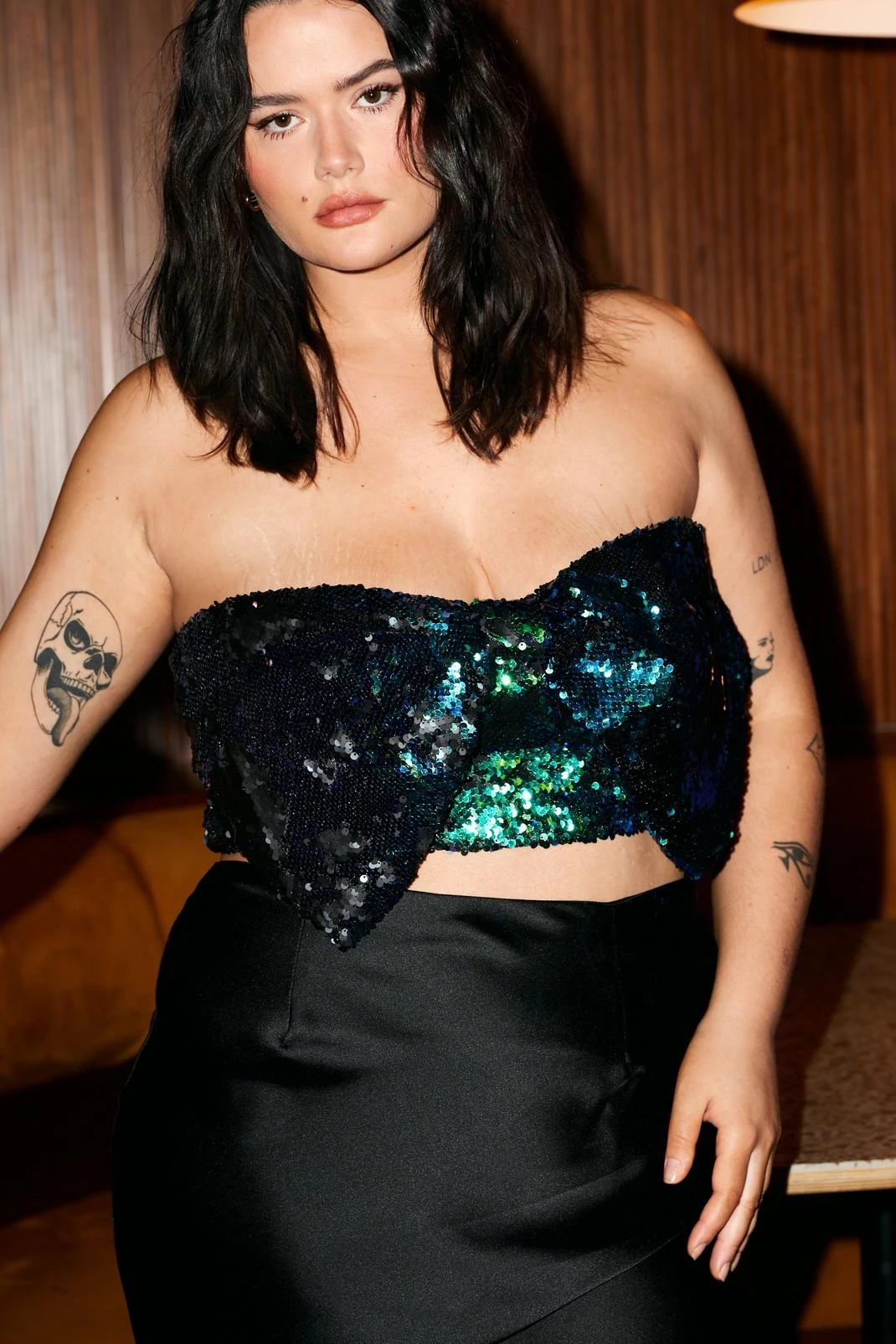 Plus Size Sequin Bow Detail Bandeau Top - Image 2