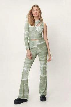 Rib Tie Dye Cut Out Long Sleeve Top