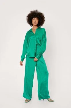 Satin Wide Leg High Waisted Pants