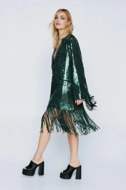 Sequin Tassel Trim Blazer Dress
