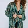 Tie Dye Plisse Long Sleeve Maxi Beach Kimono
