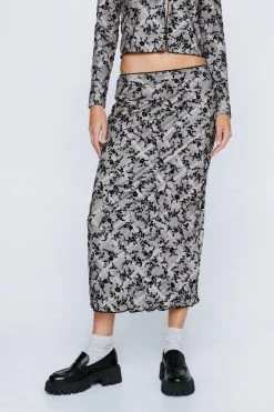 Floral Flocked Maxi Skirt