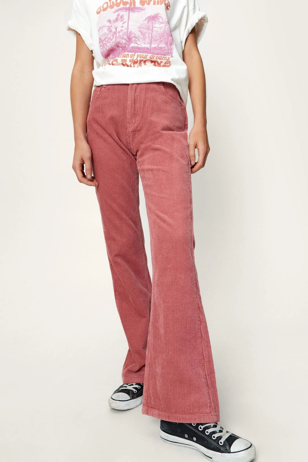 Corduroy Fit And Flare High Waisted Pants - Image 2