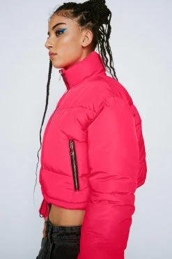 Cropped Puffer Zip Through Jacket