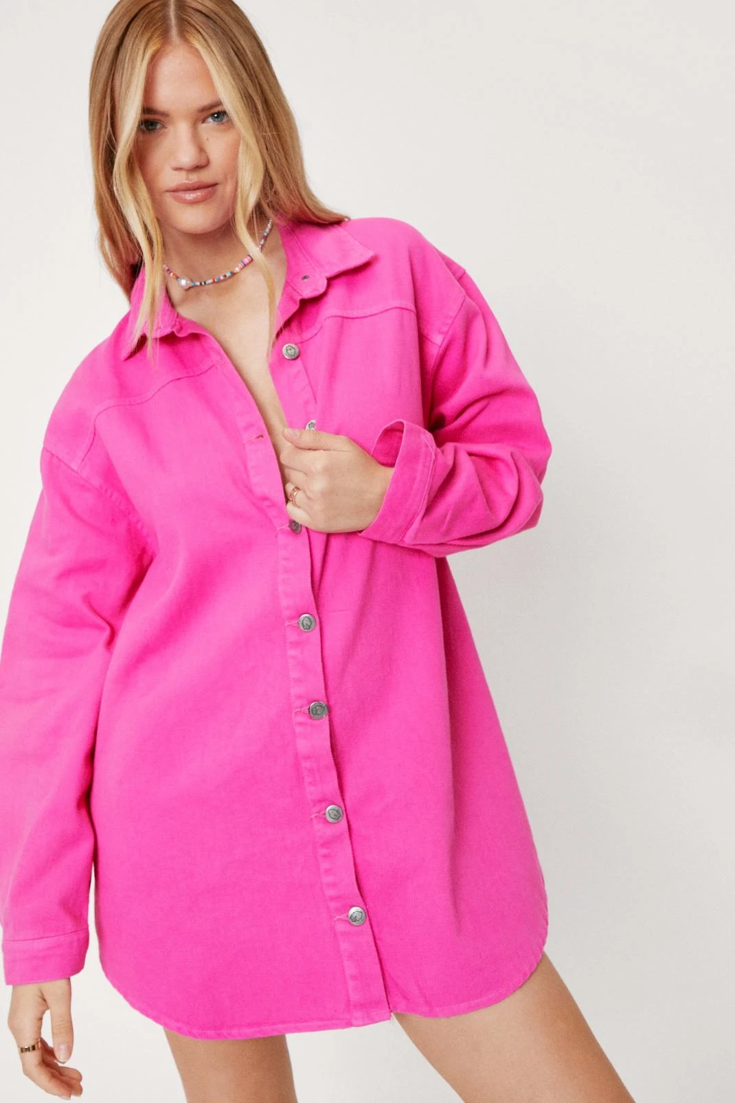 Oversized Button Down Denim Shirt Dress - Image 11