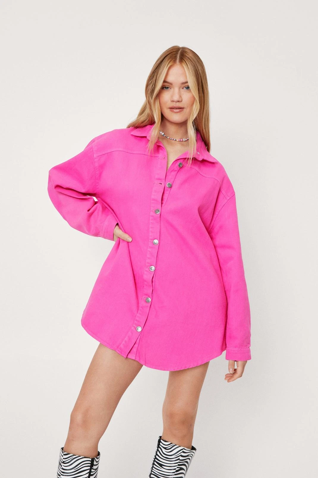 Oversized Button Down Denim Shirt Dress - Image 10