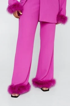 Plus Size Flared Pants With Feather Trims