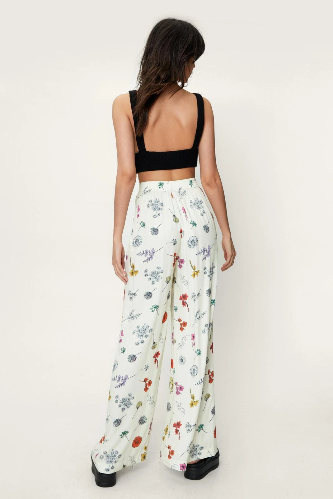 Floral Print High Waisted Wide Leg Pants - Image 3