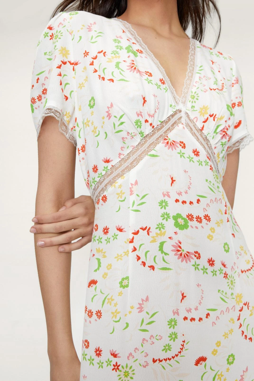 Floral Print Lace Trim Tea Dress - Image 2