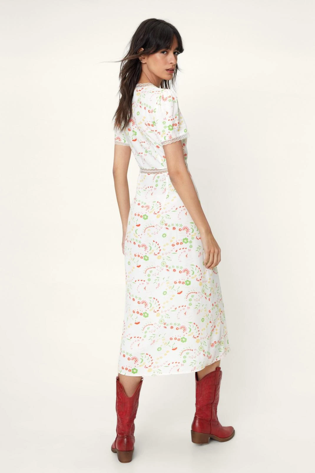 Floral Print Lace Trim Tea Dress - Image 3