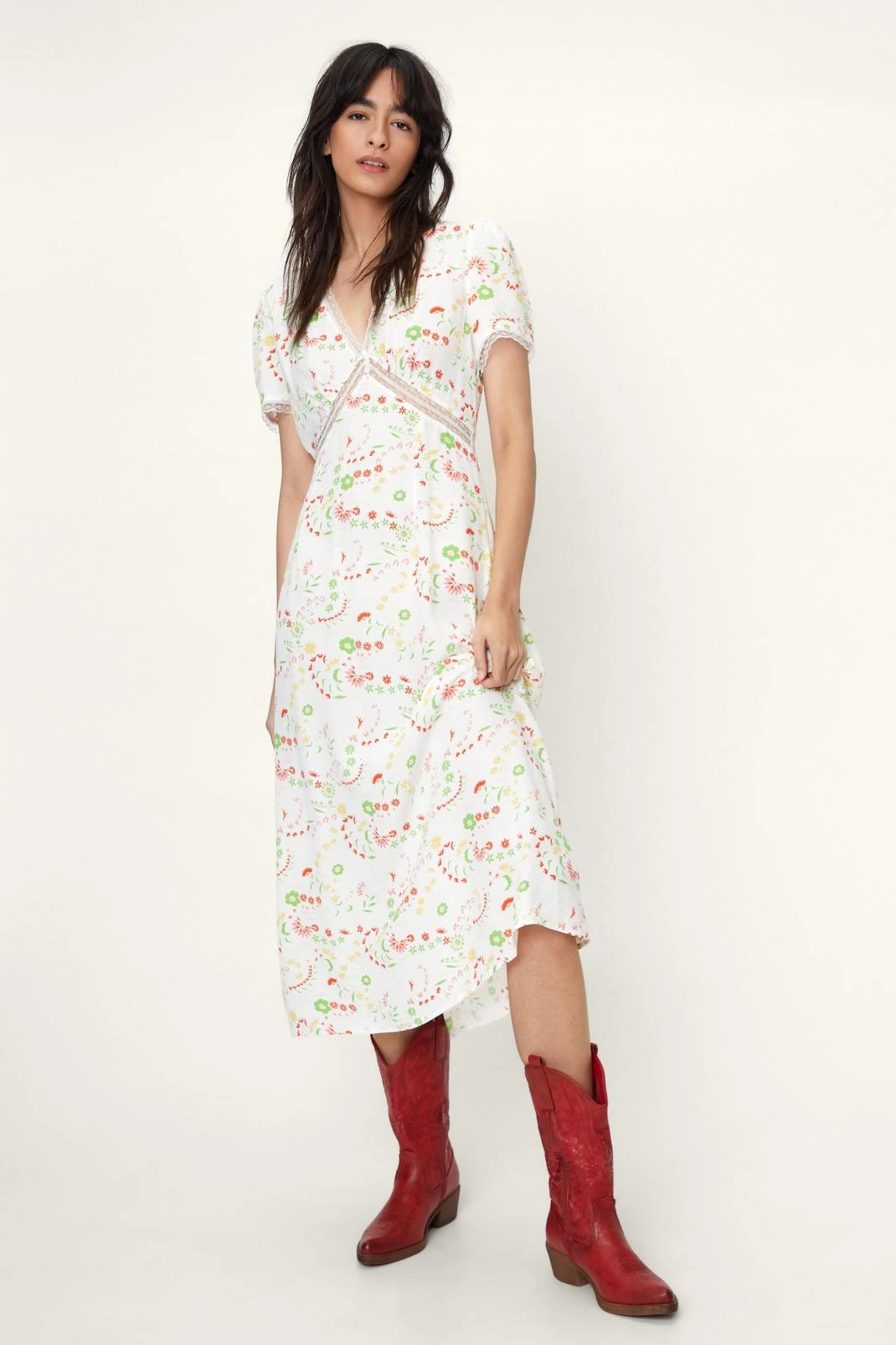 Floral Print Lace Trim Tea Dress - Image 4