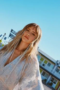 Metallic Angel Sleeve Open Back Maxi Dress