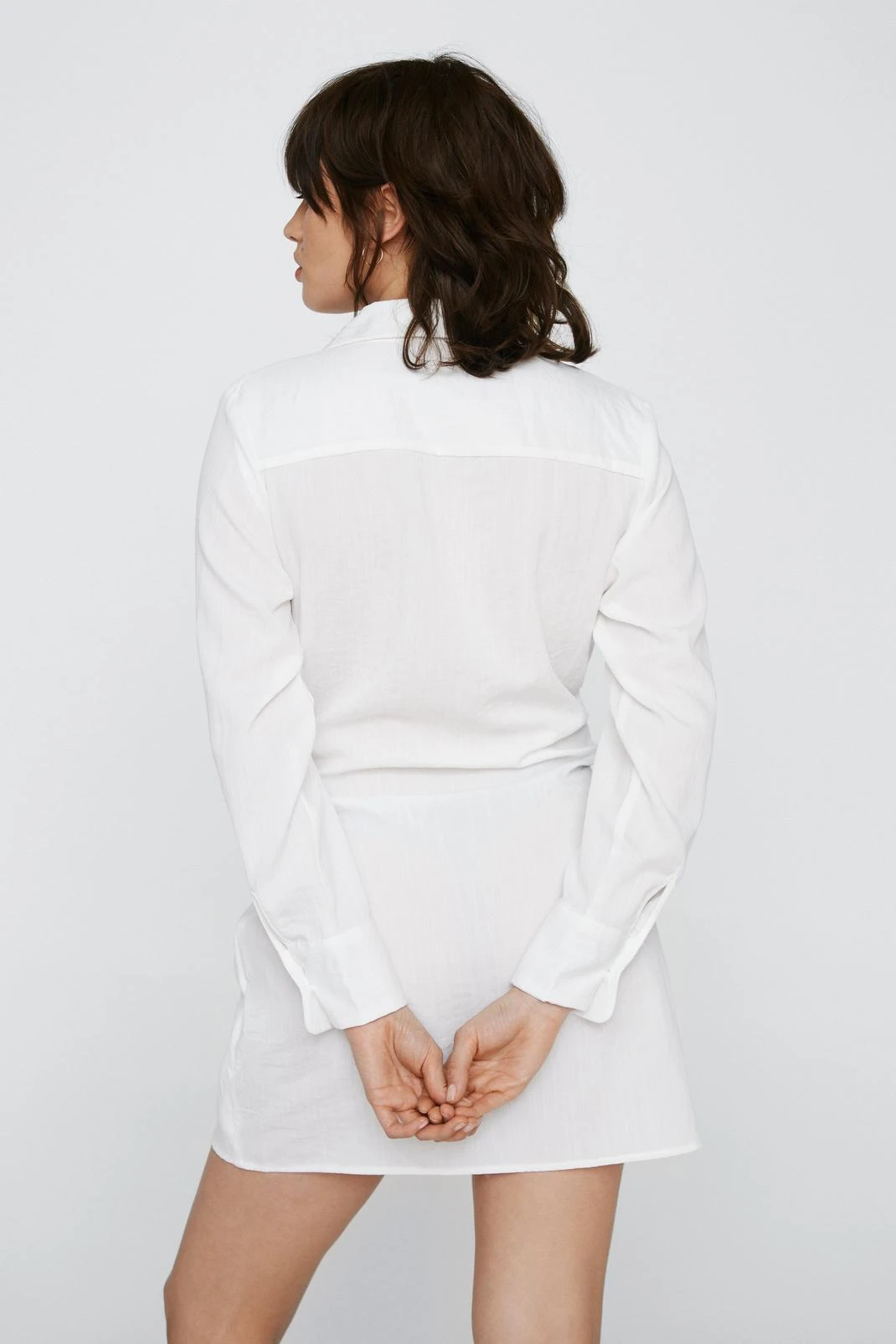 Petite Knot Front V Neck Mini Shirt Dress - Image 3