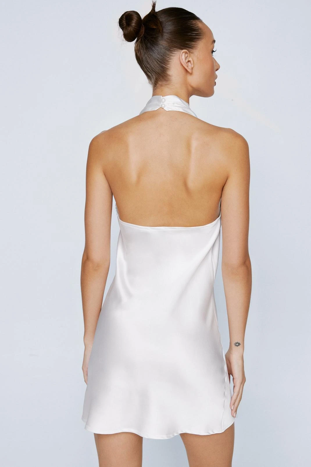 Petite Satin Cowl Halter Neck Mini Dress - Image 3