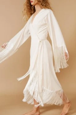 Wrap Fringe Detail Midi Dress