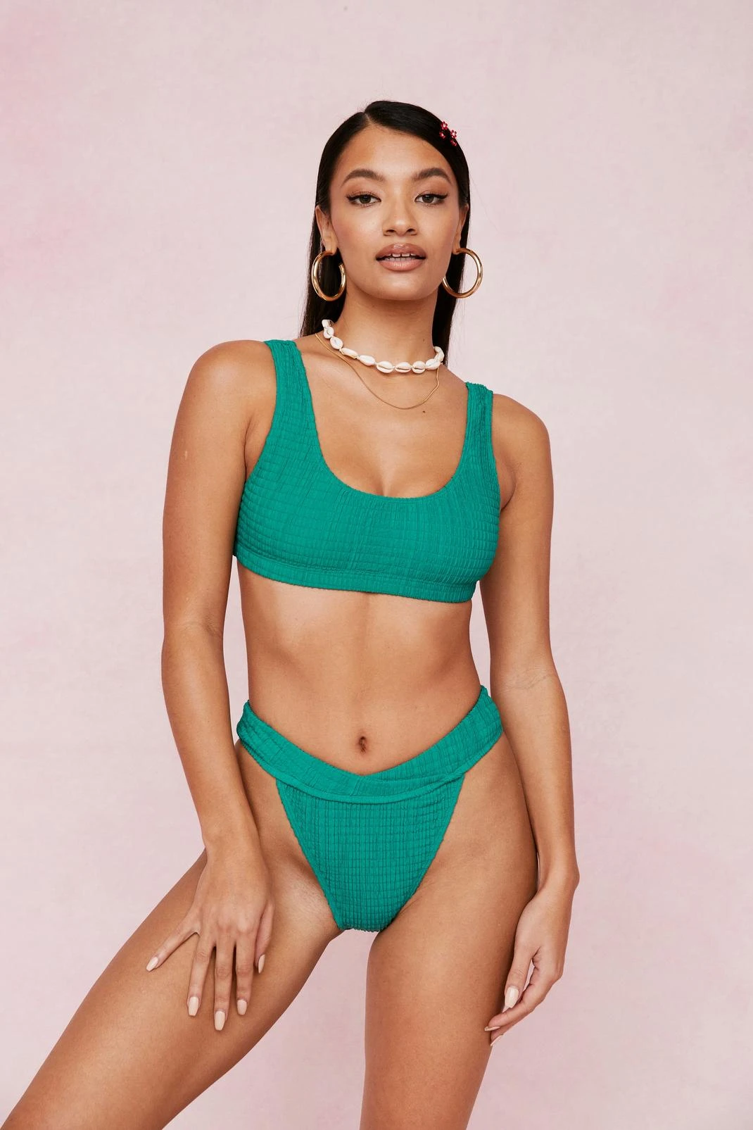 Crinkle High Waisted High Leg Bikini Bottoms - Image 5