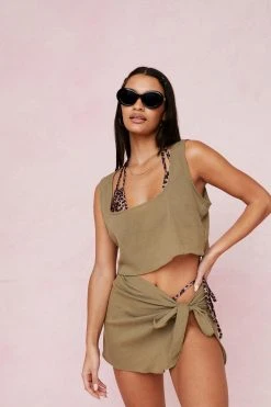 Crinkle Cover Up Top And Mini Skirt Set