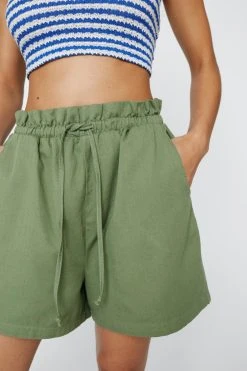 Boyfriend Oversized Pull Waist Detail Cotton Shorts