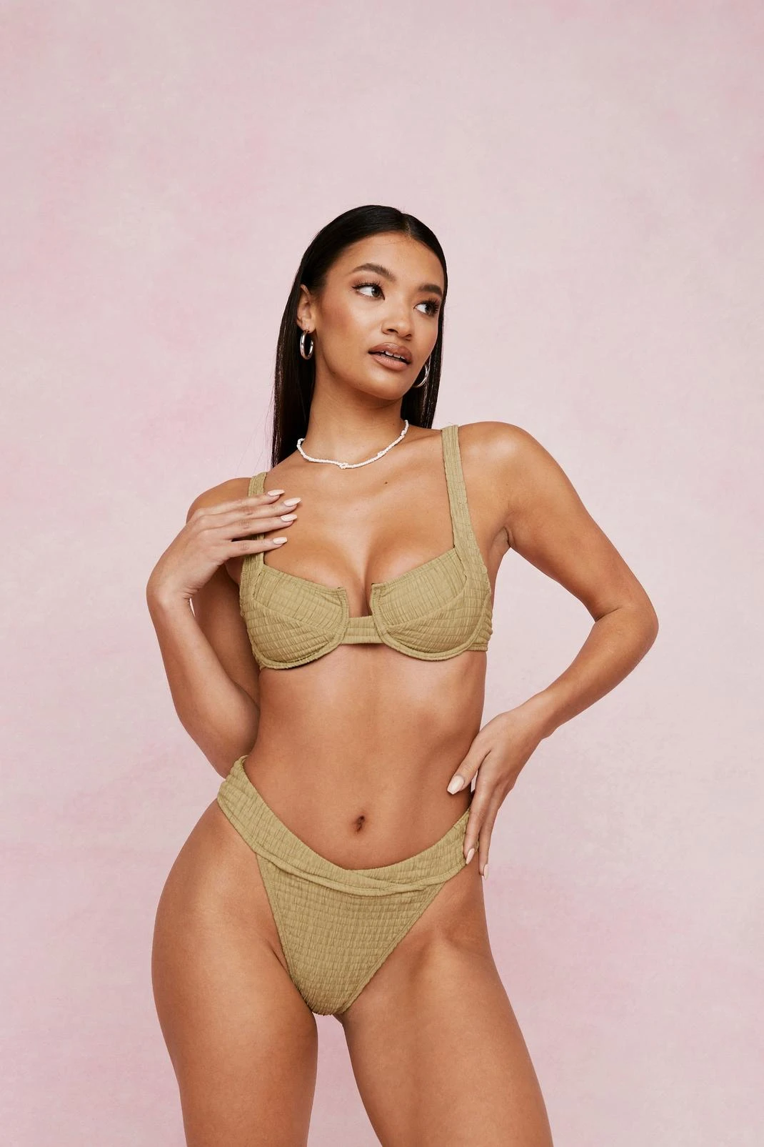 Crinkle High Waisted High Leg Bikini Bottoms - Image 7