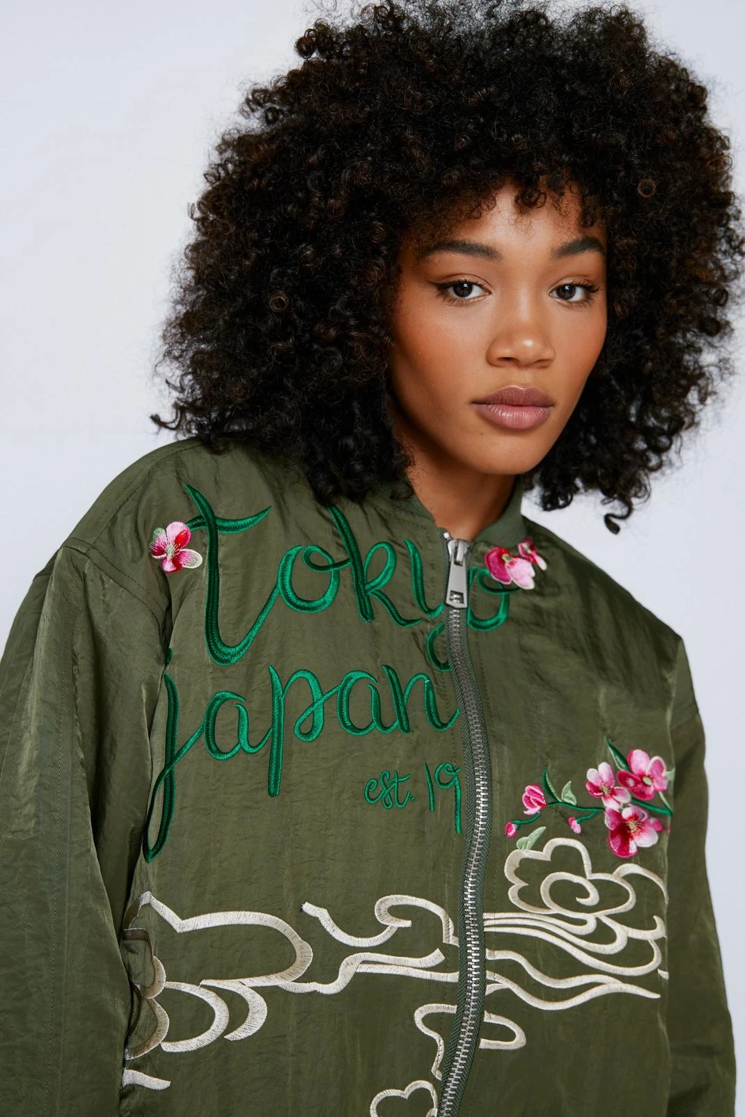 Embroidered Nylon Zip Through Bomber Jacket - Image 2