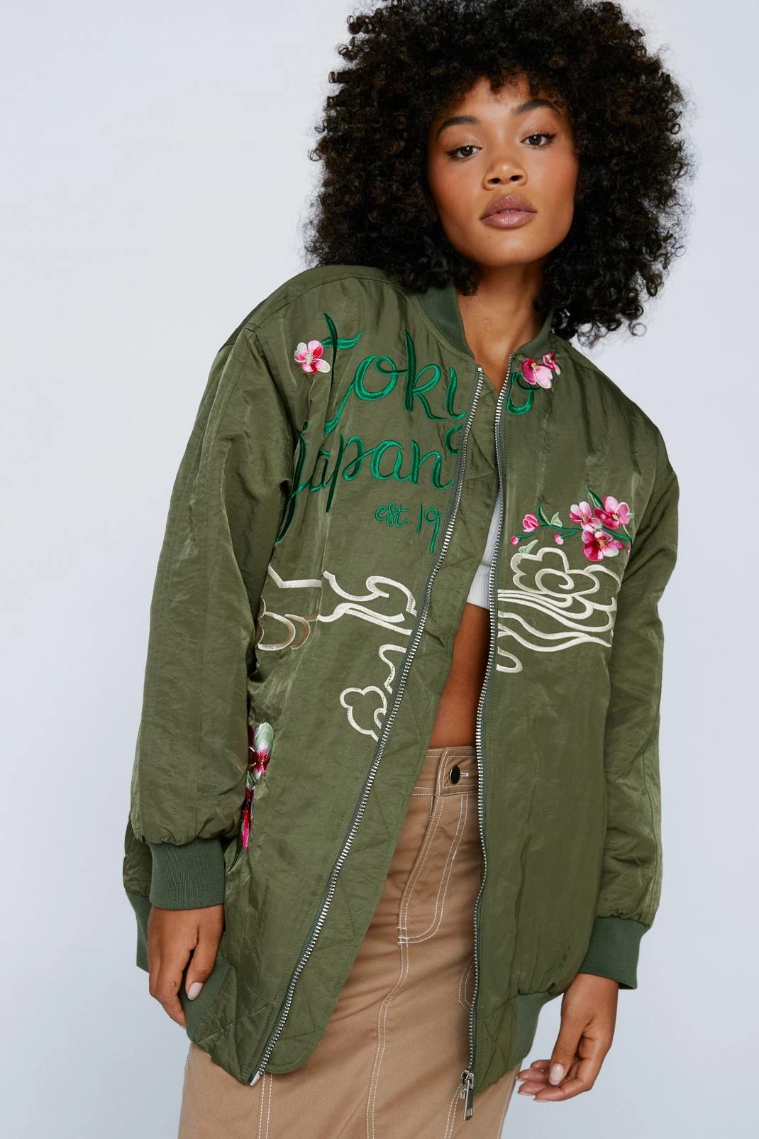 Embroidered Nylon Zip Through Bomber Jacket - Image 4