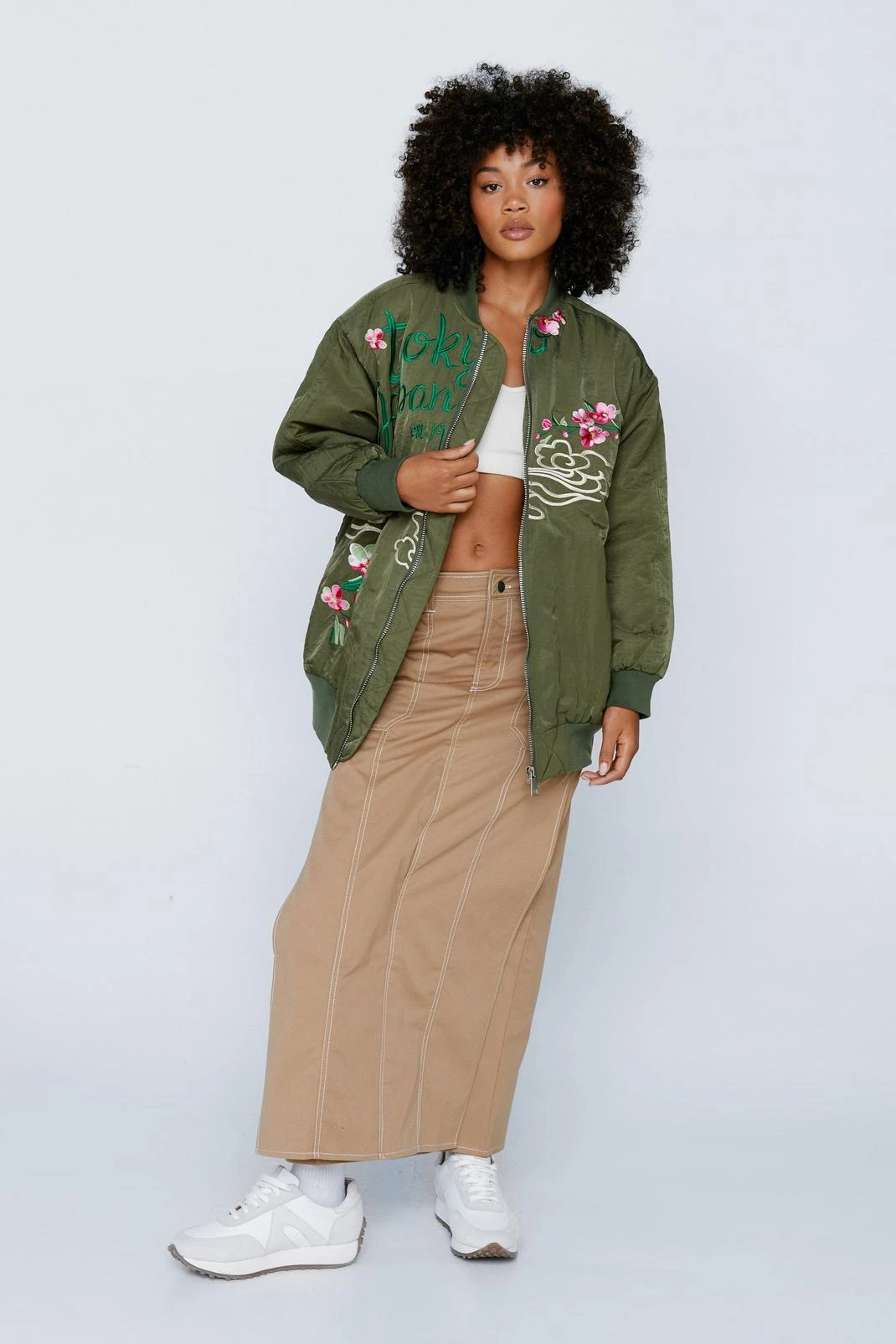 Embroidered Nylon Zip Through Bomber Jacket